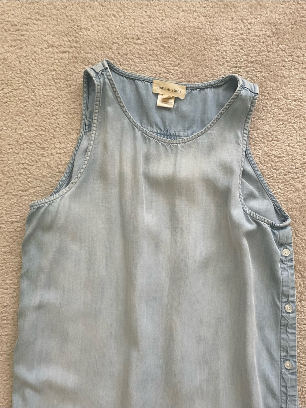 cloth & stone Light Blue Chambray Sleeveless Button-Side Lightweight Dress Women